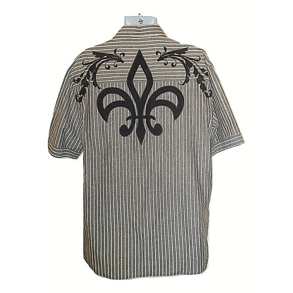 Clench Shirt 100% Cotton Embroidered Striped Button Front Mens Size 2XL - Picture 1 of 7